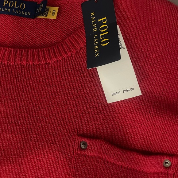 Polo Ralph Lauren Cotton Pocket Sweater Red Sz L - Picture 3 of 9